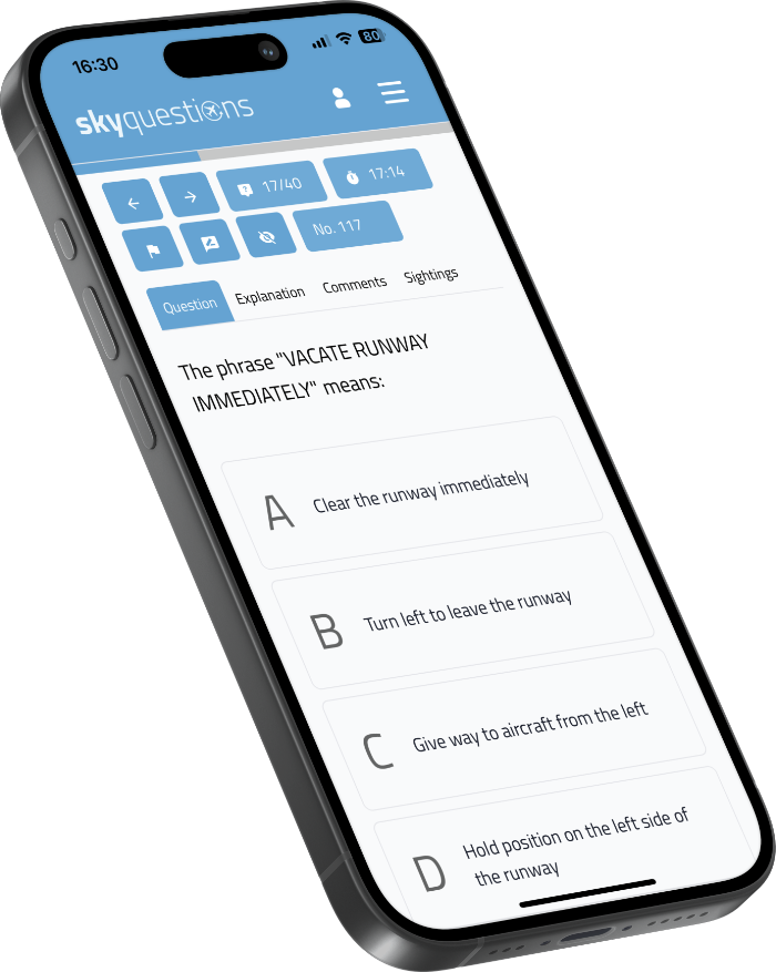 skyquestions mobile app preview – PPL, ATPL, AZF, BZF exam preparation